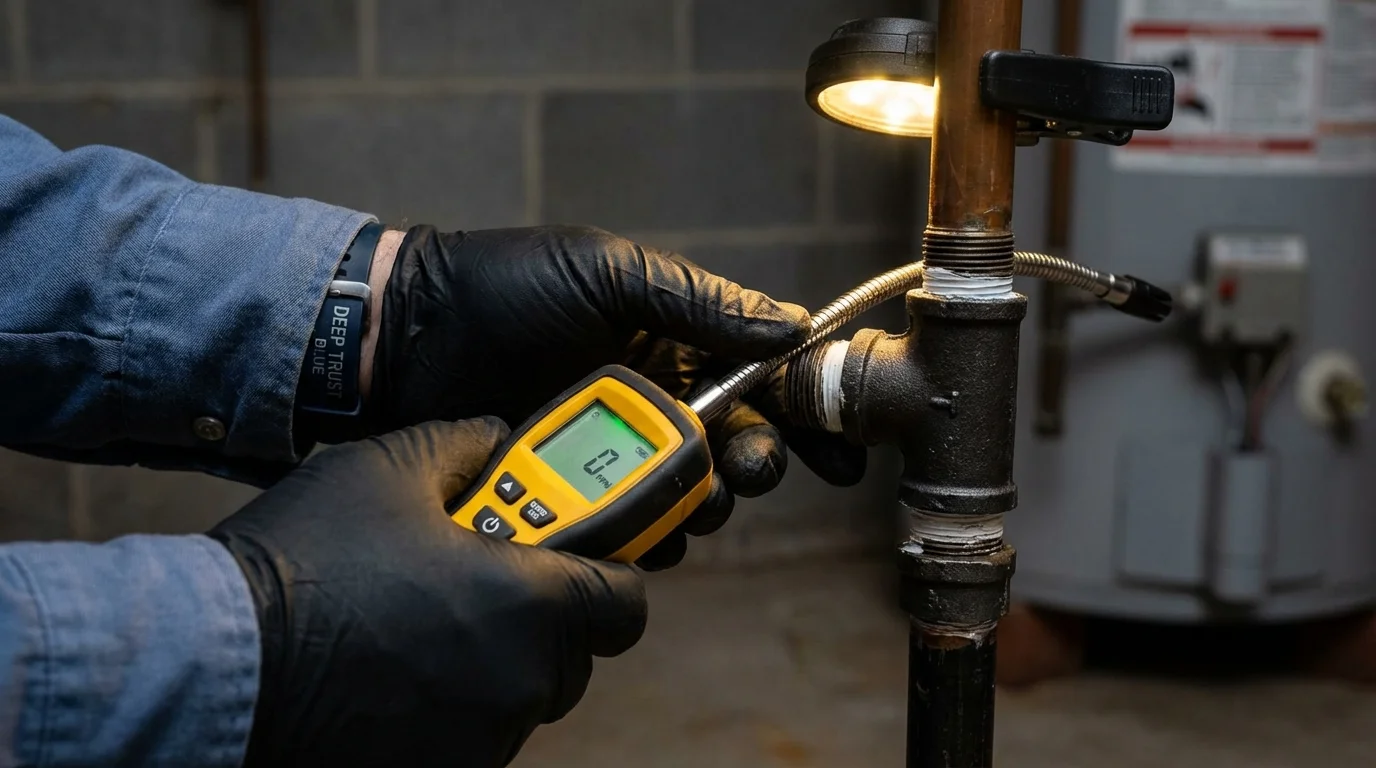 Gas leak detection with electronic sniffer by Johns Plumbing LLC in McClusky