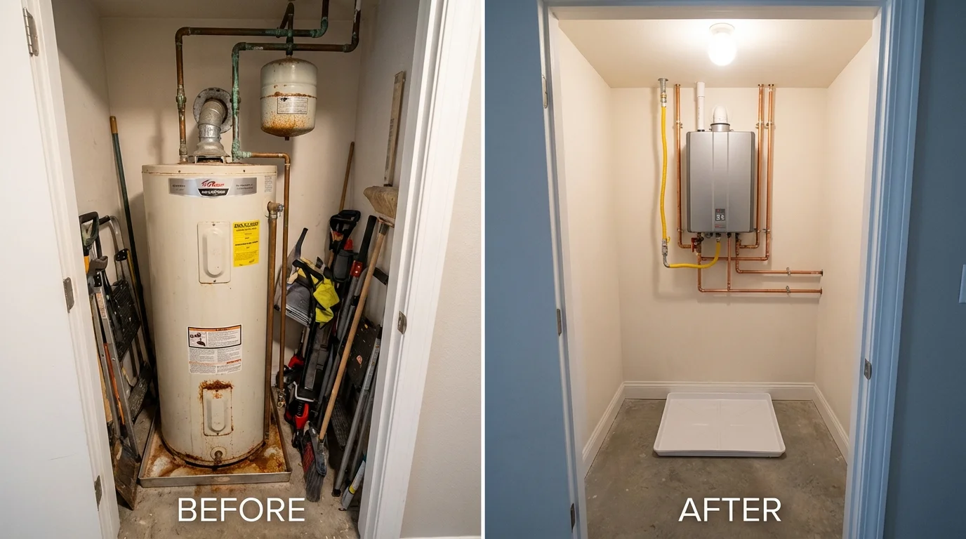 Tank water heater versus wall-mounted tankless unit comparison for McClusky, ND homeowners